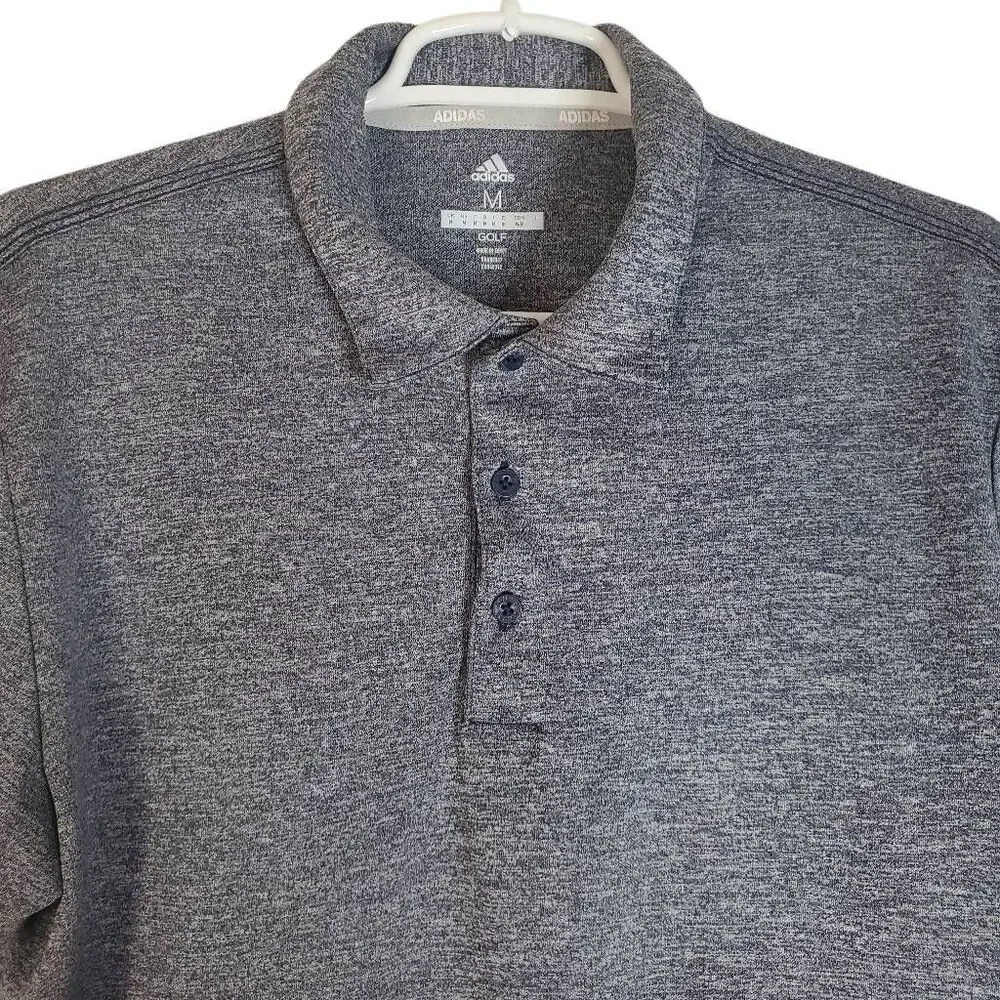 Adidas Marled Short‎ Sleeve Performance Golf Polo Shirt Blue Grey UPF 30 Medium